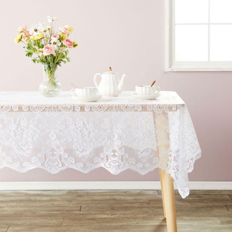 Juvale White Lace Tablecloth for Rectangular Tables, Vintage-Style for Wedding Reception, Dinner Party, Baby Shower, Tea Party Decorations, 54x72 in