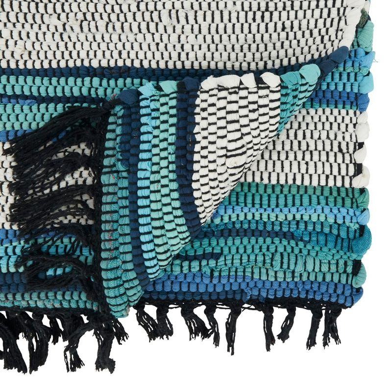 Boho Chic Blue and White Cotton Chindi Table Runner with Fringe