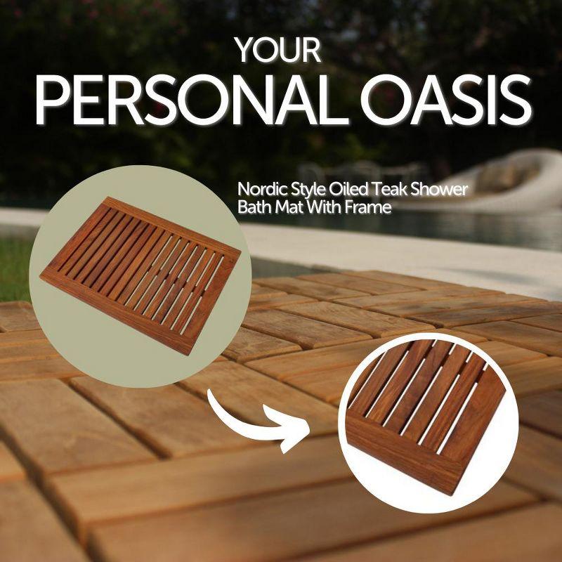Nordic Teak 23.6" x 17.7" Oiled Shower and Bath Mat with Frame