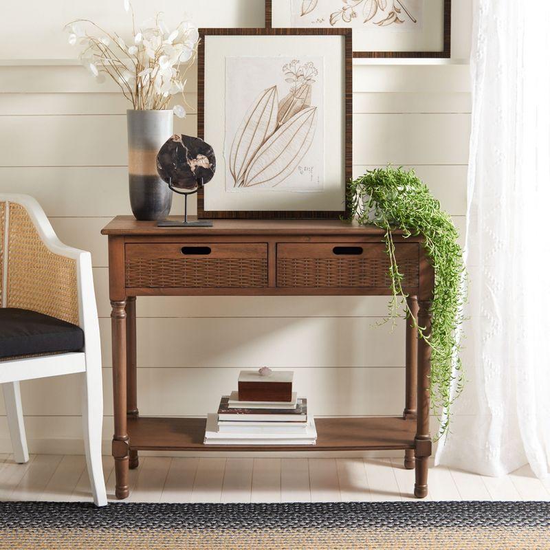 Landers Brown Pine 2-Drawer Console Table with Storage