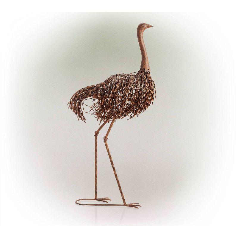 45" x 22" Outdoor Metal Peaking Standing Ostrich Statue Brown - Alpine Corporation: Weather-Resistant Iron Decor