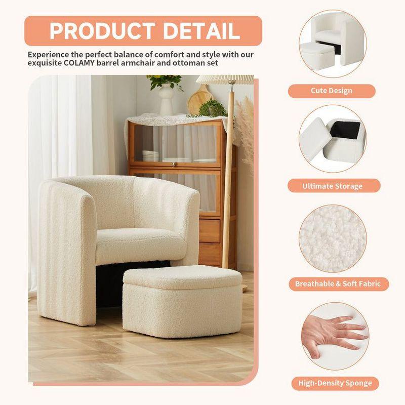 Barrel Chair with Storage Ottoman Set | COLAMY | Cream