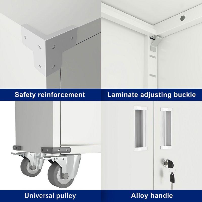 AOBABO 72 Inch Locking Metal Garage Home Office Storage Cabinet with Universal Rubber Wheels/Lockable Casters and Magnetic Doors, White