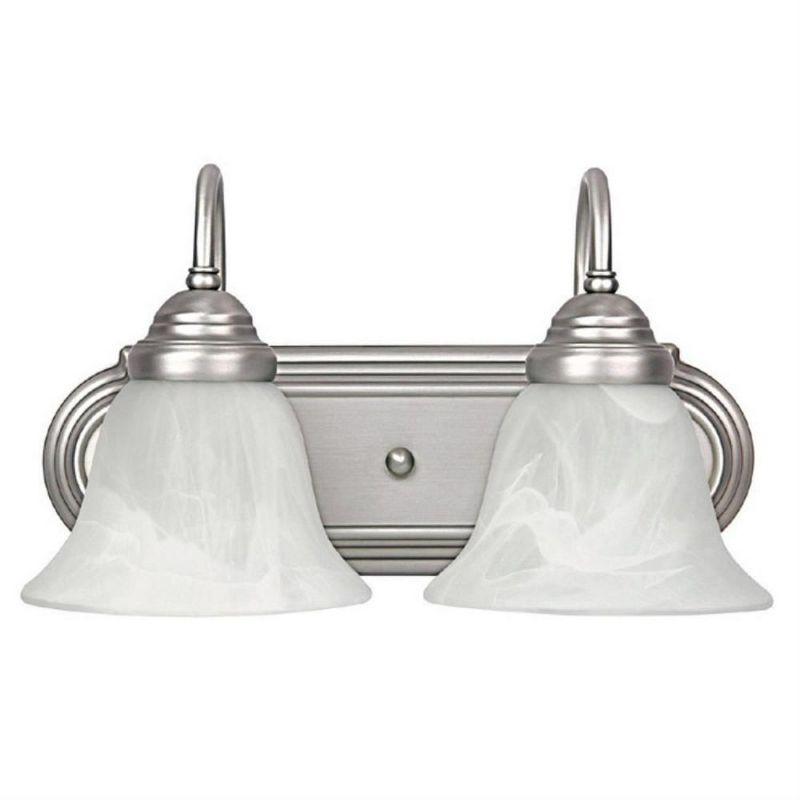 Matte Nickel 2-Light Vanity with White Faux Alabaster Glass