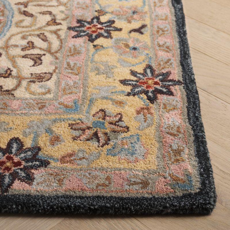 Elegant Heritage Black and Cream Hand-Tufted Wool Square Rug