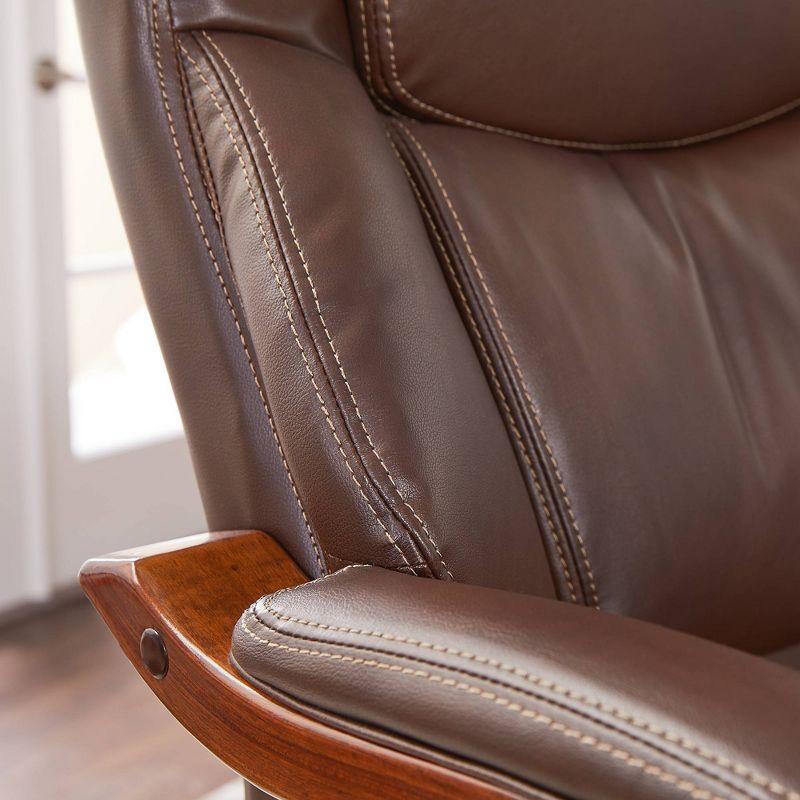 La-Z-Boy La-Z-Boy Delano Big & Tall Executive Office Chair, Ergonomic Mid-Back with Body Pillow Lumbar Support, ComfortCore® with Memory Foam Cushion, Mahogany Wood Arms and Swivel Base, Bonded Leather