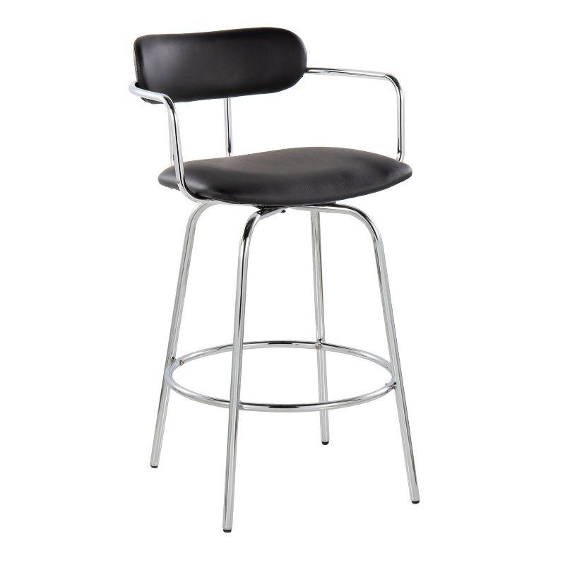 Set of 2 Demi Counter Height Barstools Chrome/Black - LumiSource: Cushioned, Swivel, Modern Design