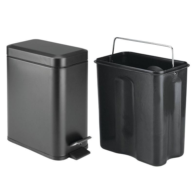 iDESIGN Rectangle Step Can Black: Metal Bathroom Wastebasket, 5L Capacity, Solid Pattern, 11.75" Height