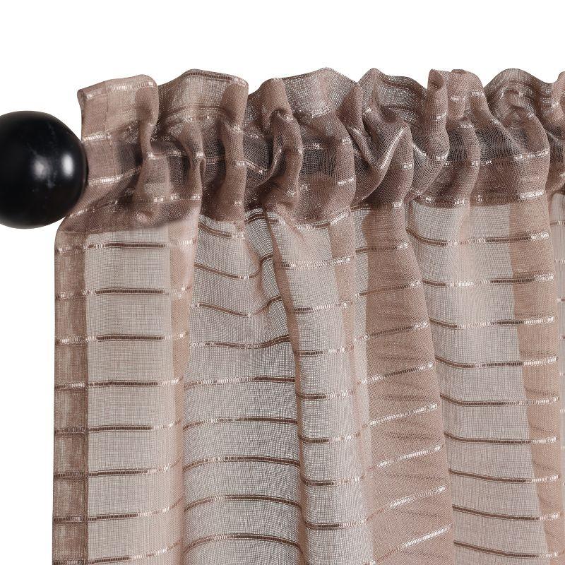 Taupe Sheer Striped Rod Pocket Curtains, Set of 2, 26" x 84"