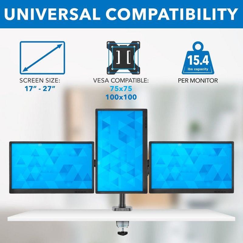 Mount-It! Triple Monitor Mount - 3 Monitor Stand for Gamers and Professionals Fits Curved or Flat Screens from 17 to 27 Inches, 15 Lbs per Screen