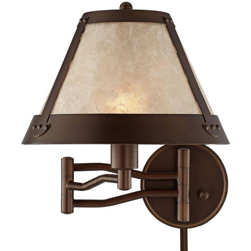 Franklin Iron Works Samuel Rustic Farmhouse Swing Arm Wall Lamp Bronze Plug-in Light Fixture Natural Mica Shade for Bedroom Bedside Living Room House