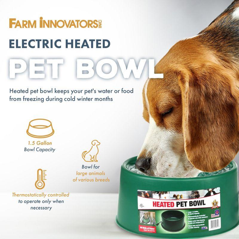 Farm Innovators P-60 1.5 Gallon Electric Heated Pet Water Bowl with Thermostatic Control and Anti Chew Cord Protector, 60 Watt, Green