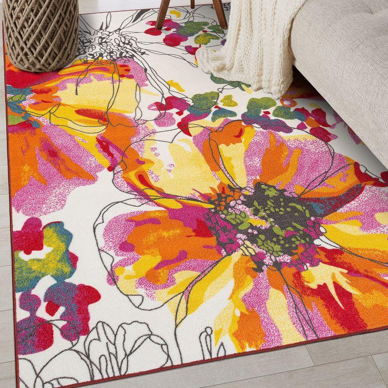 World Rug Gallery Modern Bright Flowers Non-Slip Area Rug