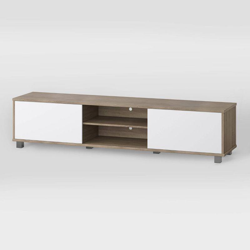 Hollywood TV Stand for TVs up to 85" with Doors Wood Grain White/Brown - CorLiving: Modern Media Console, Laminated MDF