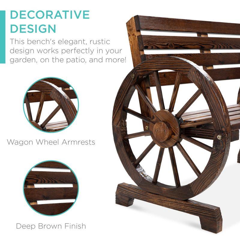 Best Choice Products 2-Person Wooden Wagon Wheel Bench for Patio, Garden, Outdoor Lounging w/ Rustic Design - Brown