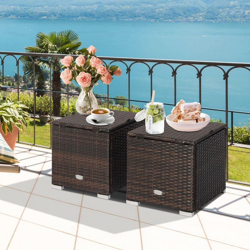 Latitude Run® 2-Pieces Patio Ottoman Set Outdoor Wicker Stool With Storage