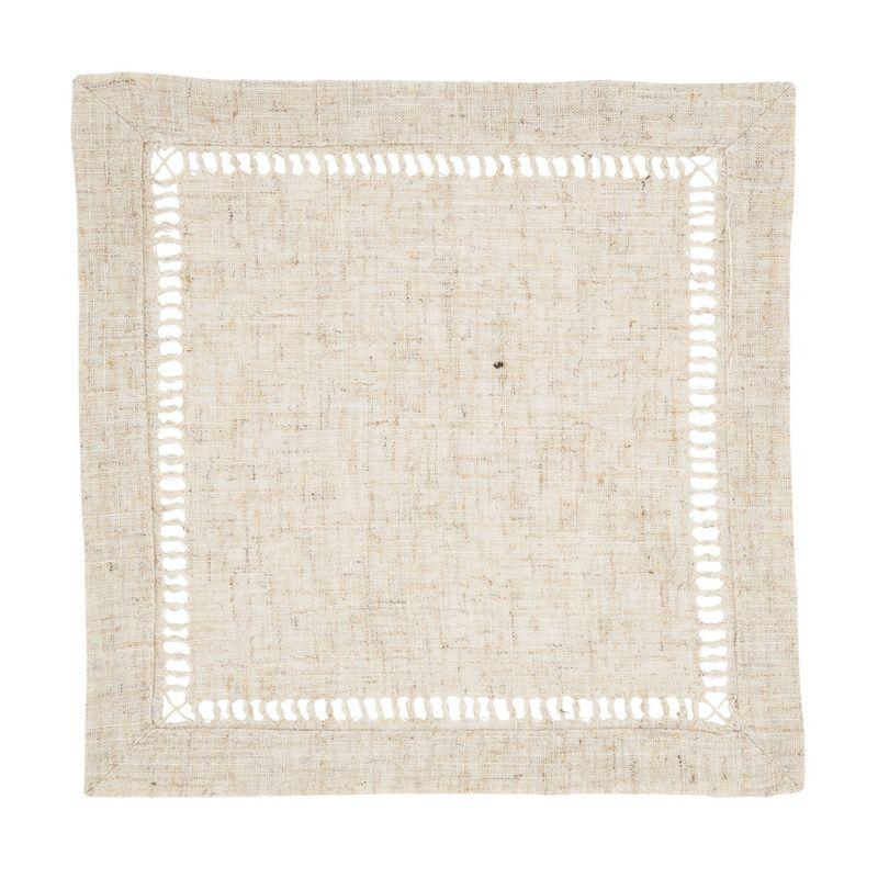 Natural Poly-Linen Blend Hemstitch Dinner Napkins, Set of 12