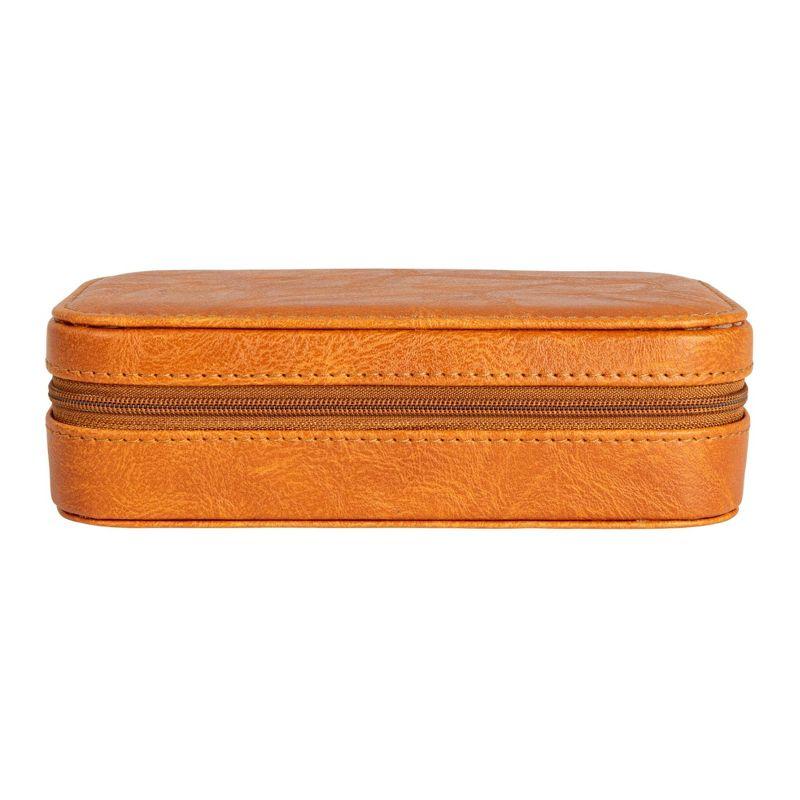 Household Essentials Vegan Leather Travel Jewelry Organizer Box Caramel: Rectangle Decorative Storage, 7.09" x 3.94" x 1.97"