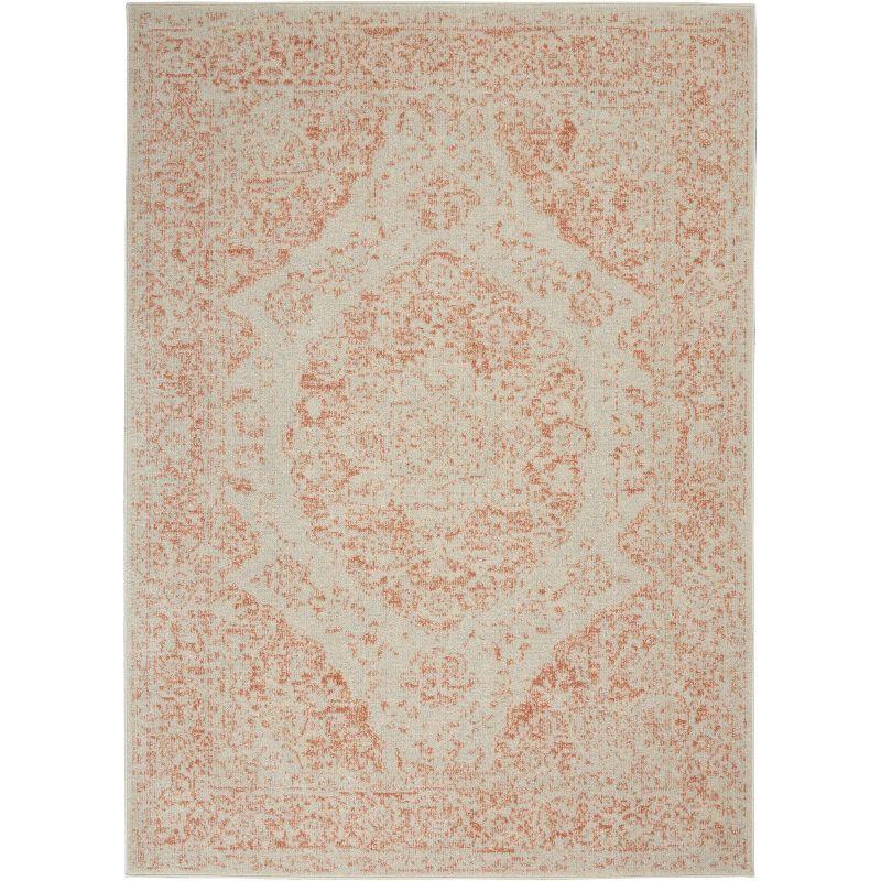 Nourison Tranquil Vintage Persian Center Medallion Area Rug Ivory Pink 5'3" x 7'3"