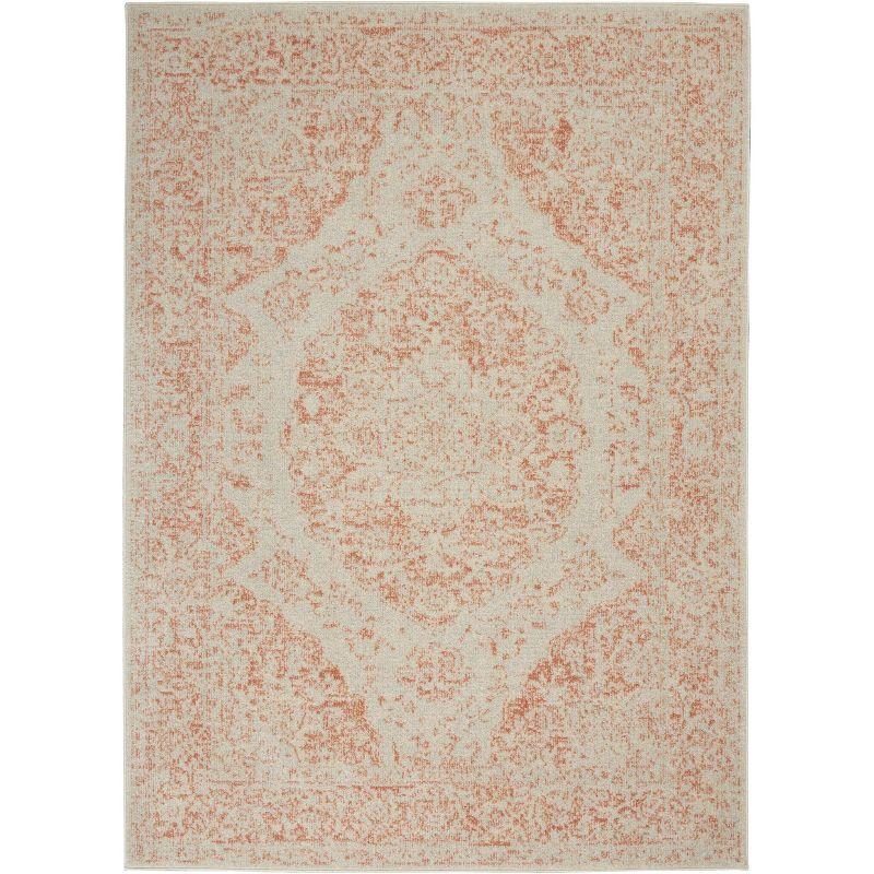 Ivory and Pink 5'3" x 7'3" Synthetic Rectangular Area Rug