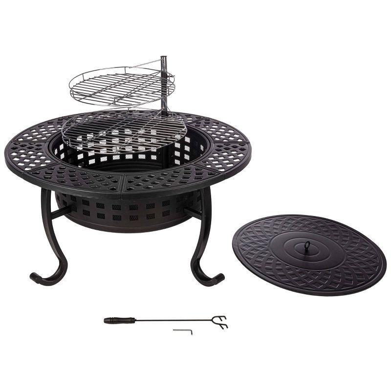 37" Black Steel Round Wood Burning Fire Pit Table with Grills