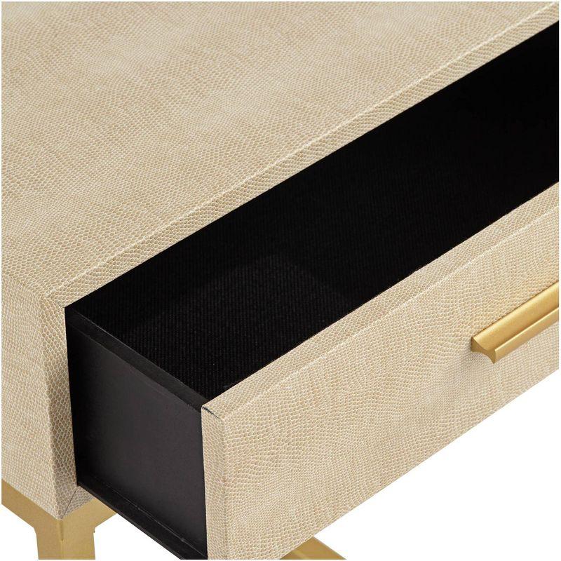 Cream and Gold 16" Faux Shagreen Wood Accent Table with Storage