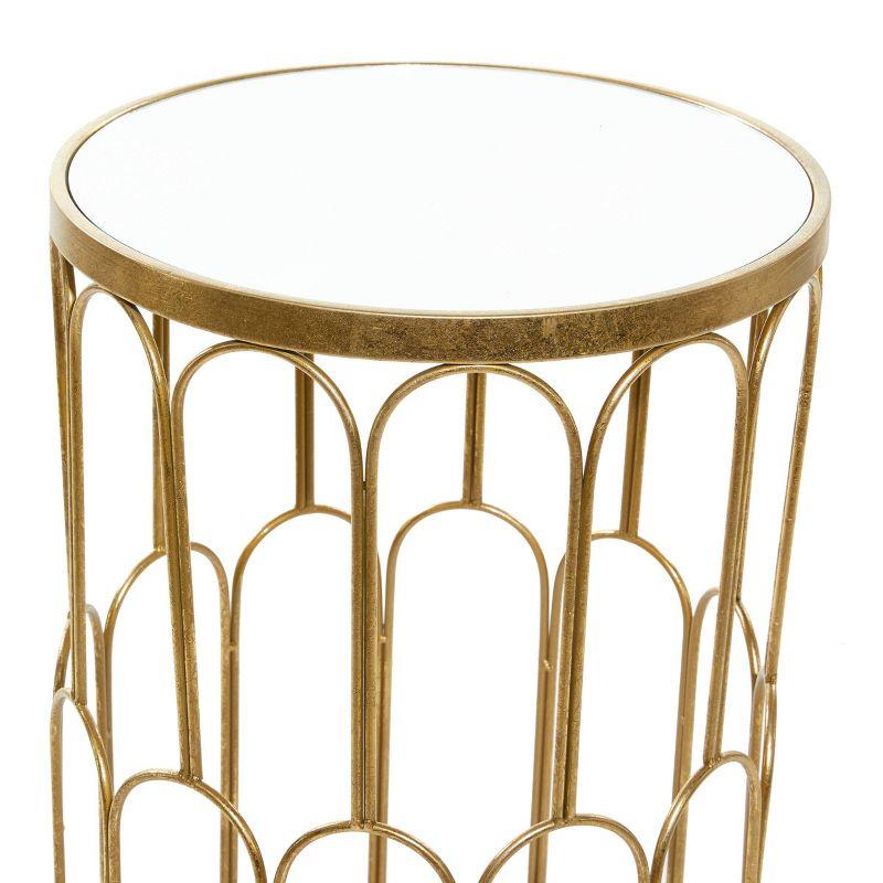 Gold Metal Round Accent Tables with Mirrored Tops, Set of 3