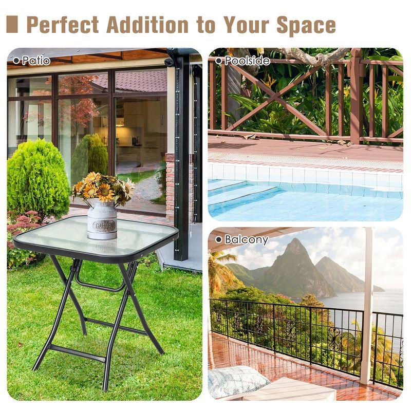 Costway Patio Folding Square Glass Side Table Bistro Coffee Table Plant Stand