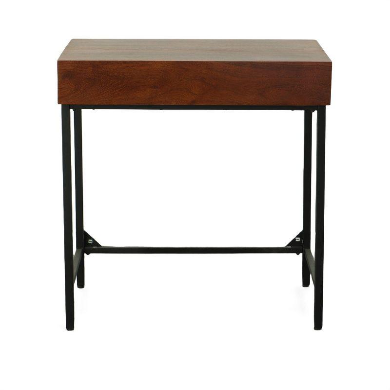 Carolina Living Raleigh Rustic Top RTA Writing Desk Chestnut/Black: Mango Wood Surface, Iron Frame, Drawer Storage