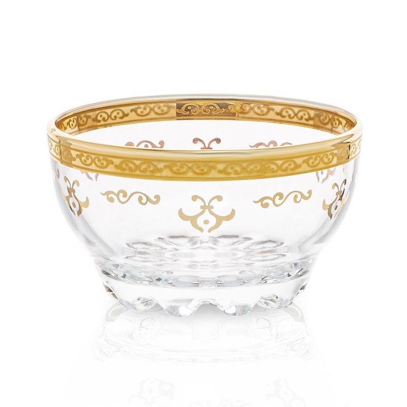 Elegant Glass Dessert Bowls with Gold Artwork, Set of 6