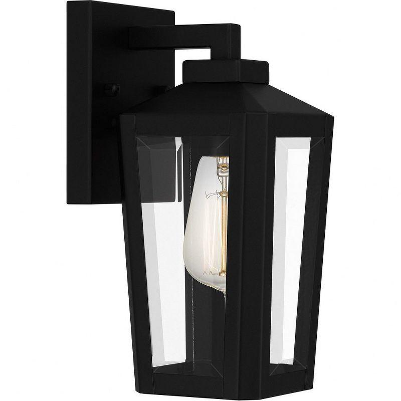 Matte Black Steel Lantern Sconce with Clear Glass Panels