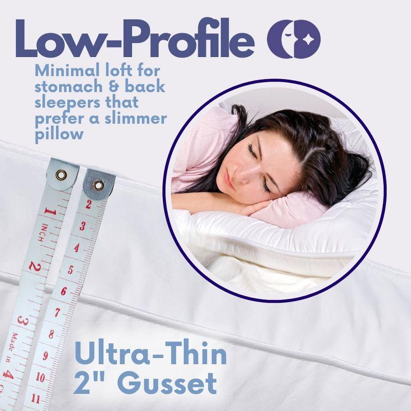 Continental Bedding 3-Chamber Down Pillow - Thin Profile with Partial Pressure Design, 2” Gusset & Sateen Piping, 100% Cotton – Standard, Queen, King