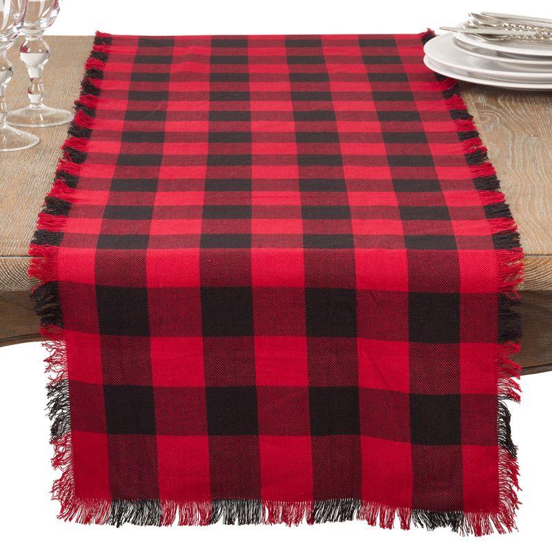 Red and Black Buffalo Plaid Cotton Table Runner with Fringe