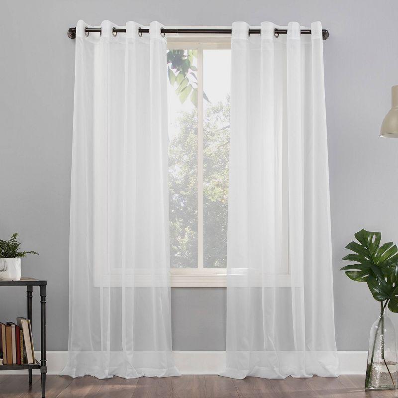 White Sheer Polyester Grommet Top Curtain Panel