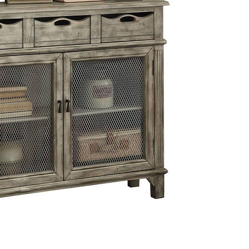 42" Vernon Accent Table Weathered Gray - Acme Furniture: Antique Finish, Mesh Cabinet Doors, Storage Shelves