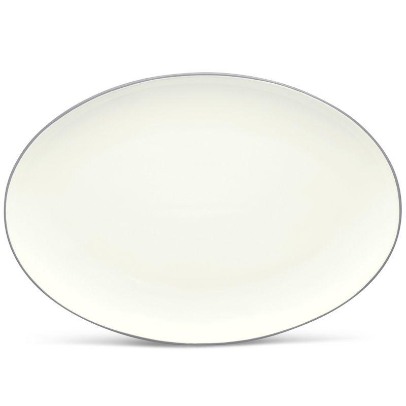 White Ceramic Oval Serving Platter with Trim Embellishment