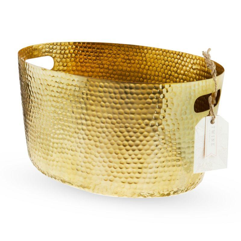 Twine Gold Hammered Tub - Large Drink Beverage Tub Chiller, Wine, Beer & Drink Bucket for Parties in 4 Gallon Capacity, Gold