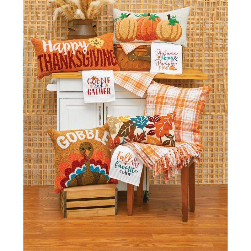 Happy Thanksgiving Orange Rectangular Hooked Throw Pillow