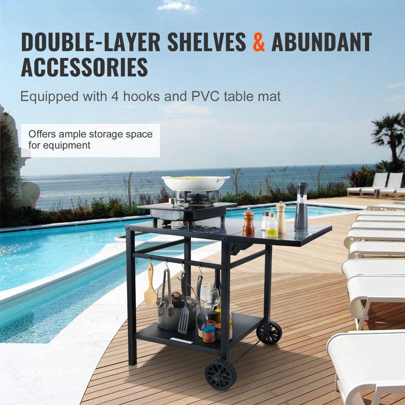 VEVOR Outdoor Grill Dining Cart with Double-Shelf, BBQ Movable Food Prep Table, Multifunctional Foldable Iron Table Top, Portable Modular Carts