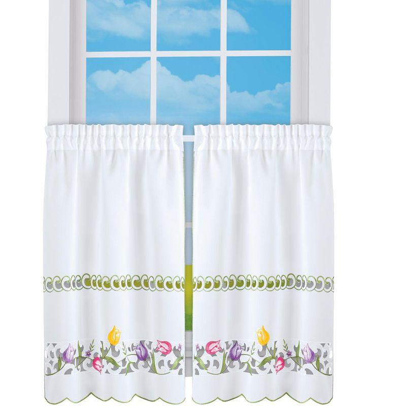 Collections Etc Embroidered Tulips Café Kitchen Curtains 36"L Tiers