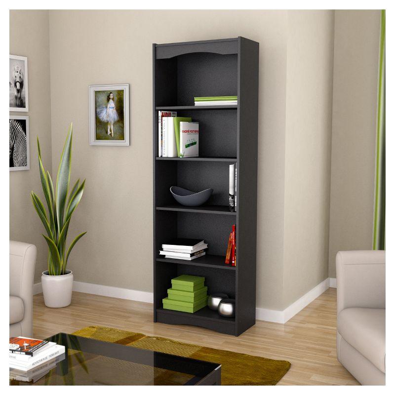 72" Tall Hawthorn Bookshelf Black - CorLiving: Modern Laminated Particle Board with 5 Adjustable Shelves