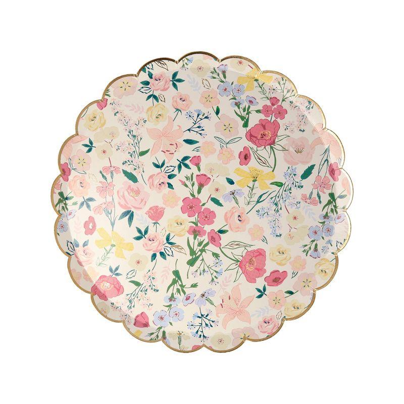 English Garden Floral Side Plates with Gold Foil Detail, Pack of 8