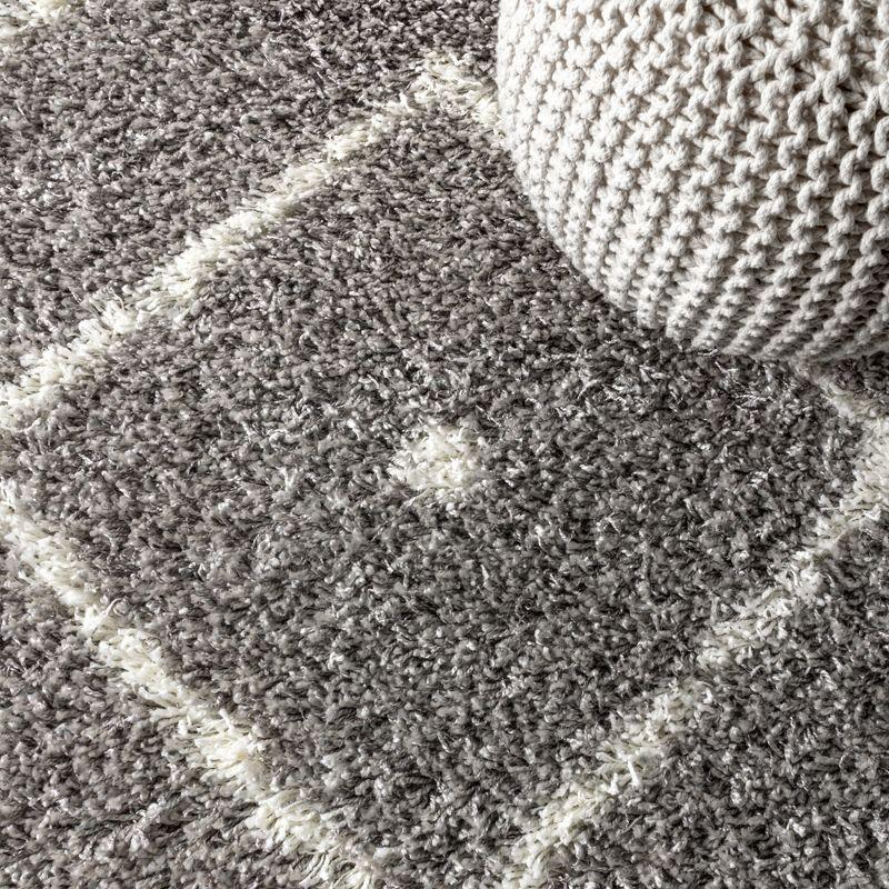 5'x8' Mercer Shag Plush Tassel Moroccan Diamond Area Rug, Grey/Cream - JONATHAN Y