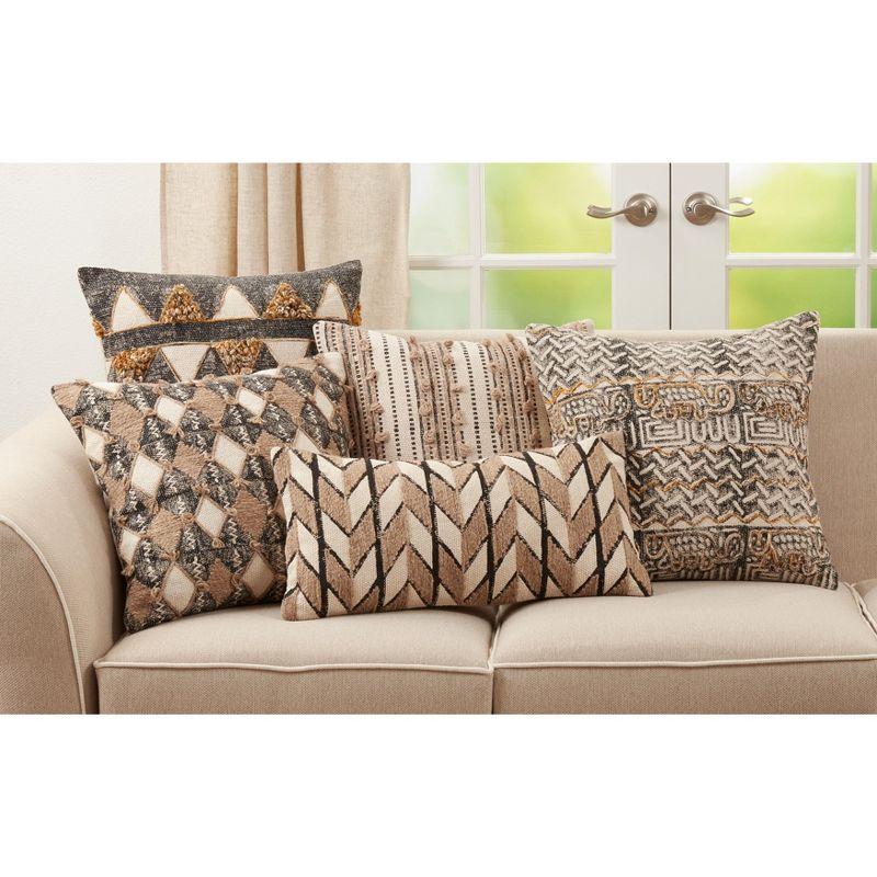 Saro Lifestyle Chevron Embroidered Block Print  Decorative Pillow Cover, Natural, 12"x24"