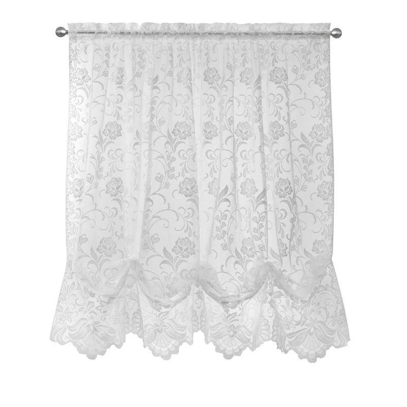Habitat Limoges Sheer Rod Pocket Timeless Romantic Floral Lace Design Balloon Curtain 55" x 63" White