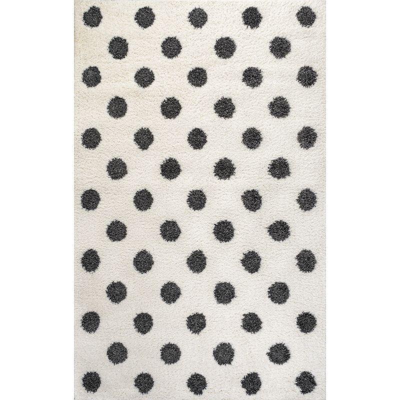 Easy-Care Charcoal and Ivory Polka Dot Shag Rug 3'x5'