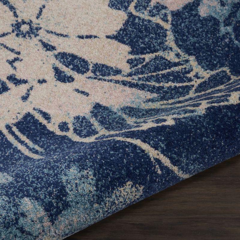 Navy & Pink Floral Viscose 2' x 4' Easy-Care Area Rug