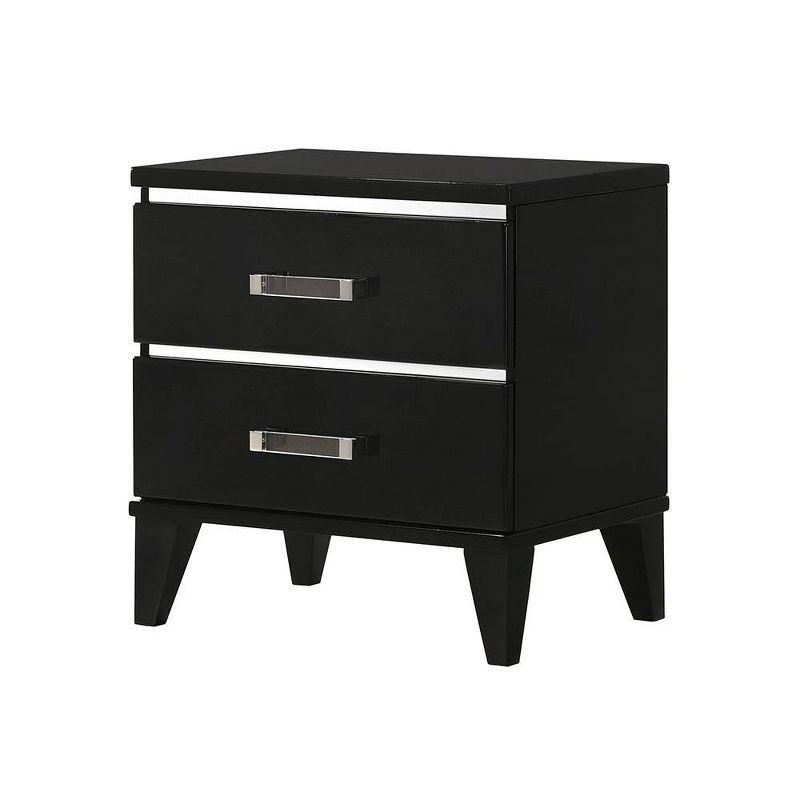 Chelsie Sleek Black Solid Wood Nightstand with Silver Accents