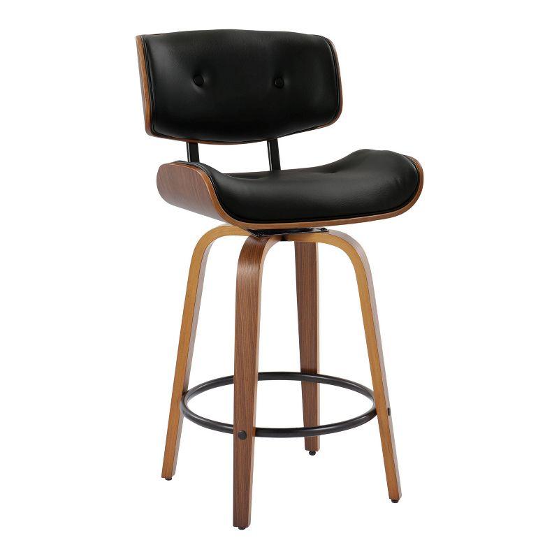 Set of 2 Lombardi Counter Height Barstools Walnut/Black: Mid-Century Modern, Fixed-Height, Swivel - LumiSource