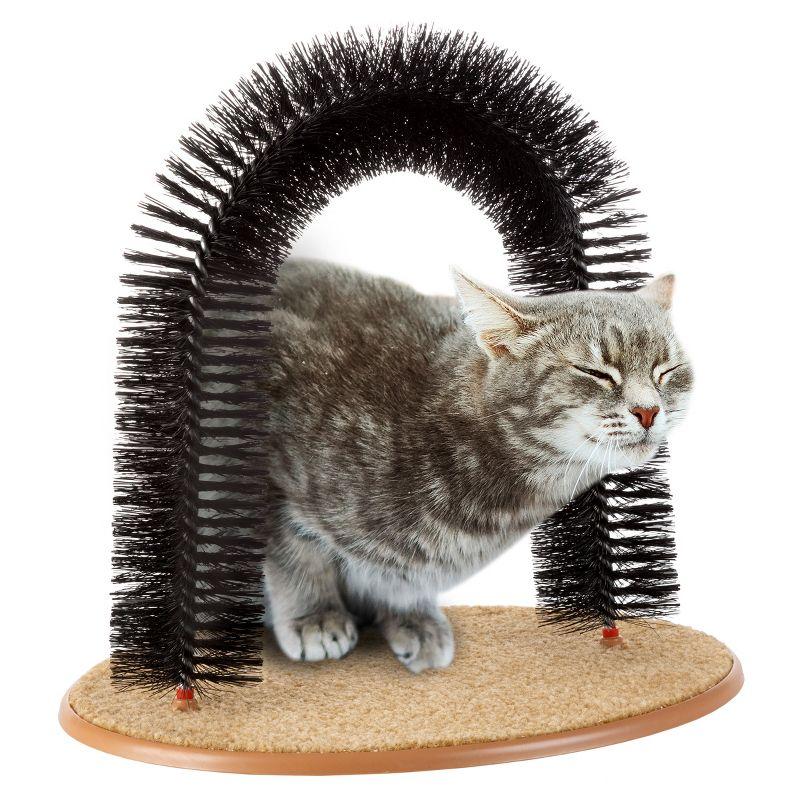 Cat Self-Groomer - Bristle Ring Brush Cat Arch with Carpeted Base, Back Scratcher and Massager for Controlling Shedding and Claws by PETMAKER (Black)